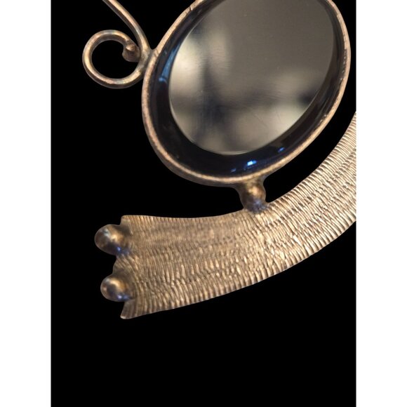 Vintage Taxco Style 950 Silver Black Onyx Pendant Abstract Design Modernist - Picture 6 of 6